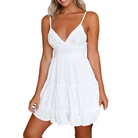 Women Casual Beach Short Dres White Mini Lace Female Summer Dress Chiffon Voile Women Dress 2018