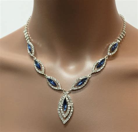 Bridal Jewelry Set Vintage Inspired Navy Blue Rhinestone Etsy