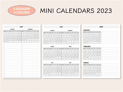Bundle Printable Mini Monthly Calendars 2023 Yearly Etsy