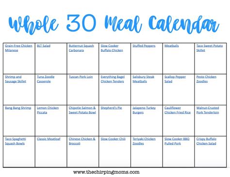 30 Day Meal Plan Free Printable