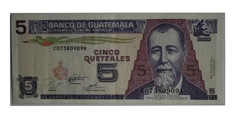 Billete Guatemala 5 Quetzales 95 Numismática Llamas