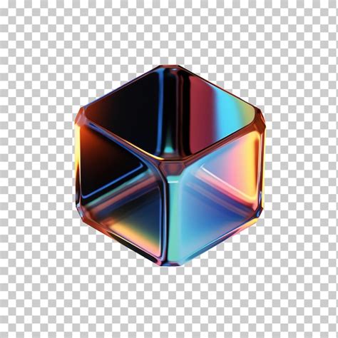 Cubo De Cristal 3d Con Refracción Y Efecto Holográfico Aislado Sobre