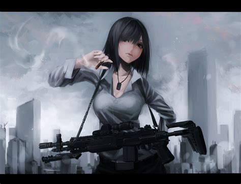 Woman Holding Gun Anime Character Wallpaper Woman Ani
