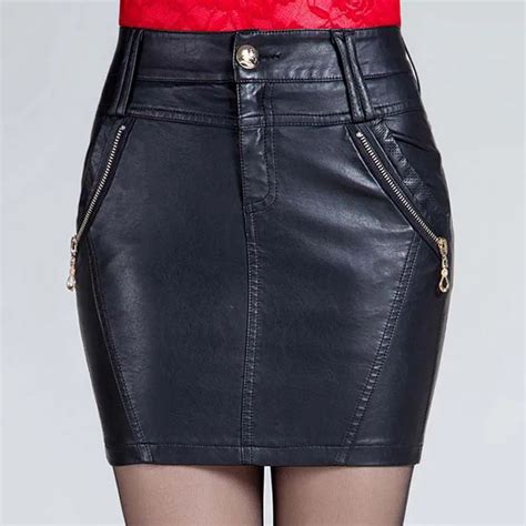 women sexy mini skirts autumn winter new arrival pu leather high waist skirts slim solid black