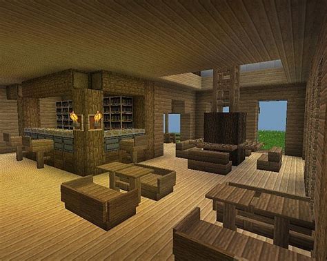 Home minecraft maps 3 modern living room designs minecraft map. Wood living/dining room with bar area - Minecraft ...