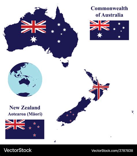 Australia And New Zealand Map Flag Royalty Free Vector Image