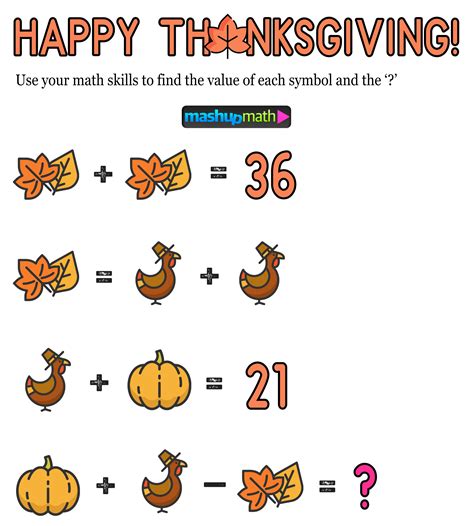 12 Thanksgiving Math Activities For Grades 1 8 — Mashup Math