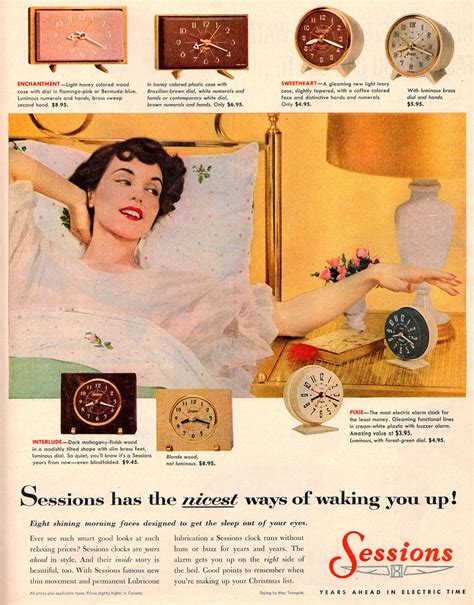 Sessions Alarm Clocks 1955 Vintage Advertisements Retro