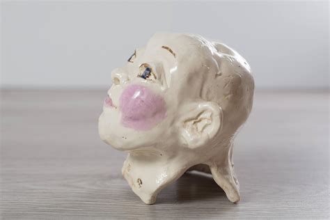 Ceramic Doll Head Vintage 1970s Canadiana Handmade Ceramic Figuring Art