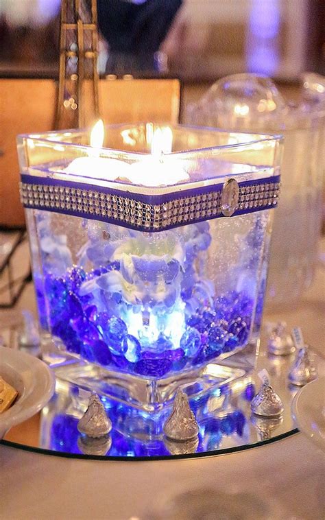 Royal Blue Lighted Square Glass Wedding Centerpiece In 2021 Royal