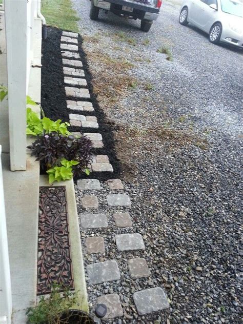 Much like investing in brick for your home's exterior, a brick edge a mulch or gravel garden path with artfully arranged brick pavers. Paver stone and Mulch walkway. | Landscaping | Pinterest ...