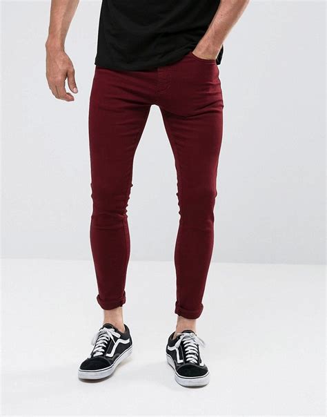 11 Degrees Muscle Fit Super Skinny Jeans In Burgundy Red Skinny