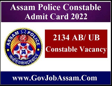 Assam Police Constable Admit Card 2022 2134 AB UB Constable Vacancy