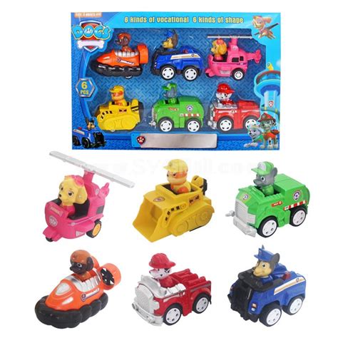 6pcs Set Paw Patrol Roles Action Figure Toys With Pull Back Vehicles