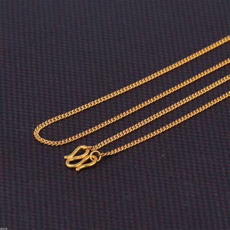 Fine Pure 999 24k Yellow Gold Chain Women Curb Link Solid Necklace