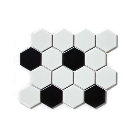 Black And White Mixed Hexagon Mosaic Tile In Matt Porcelain