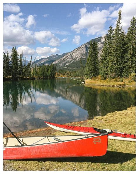 First Canoe On The River In Banff National Park Alberta Autumn 2016