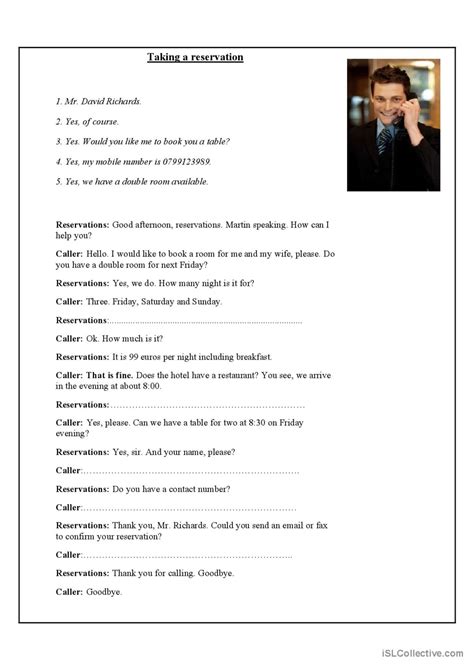 Booking A Room In A Hotel English Esl Worksheets Pdf And Doc