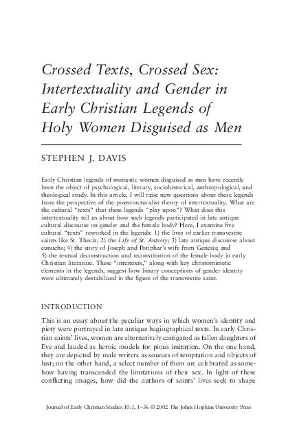 Pdf “crossed Texts Crossed Sex Intertextuality And Gender In Early Christian Legends Of Holy