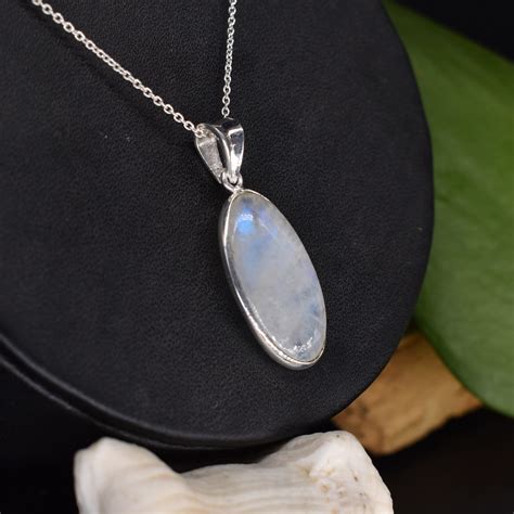 Genuine Moonstone Necklace Sterling Silver Oval Rainbow Etsy Uk