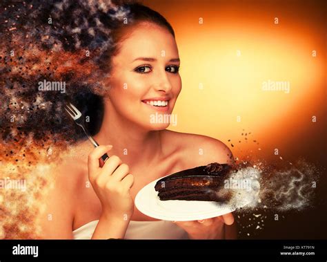 Woman Mouth Eating Chocolate Cake Hi Res Stock Photography And Images