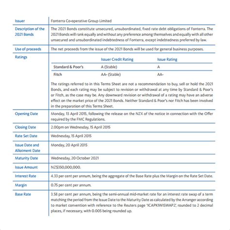 sample term sheets sample templates