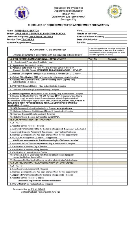 Checklist Guide For Teacher 1 Requirements Republic Of The