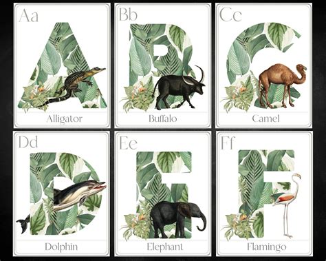Vintage Animal Alphabet Poster Educational Alphabet Flashcard Printable