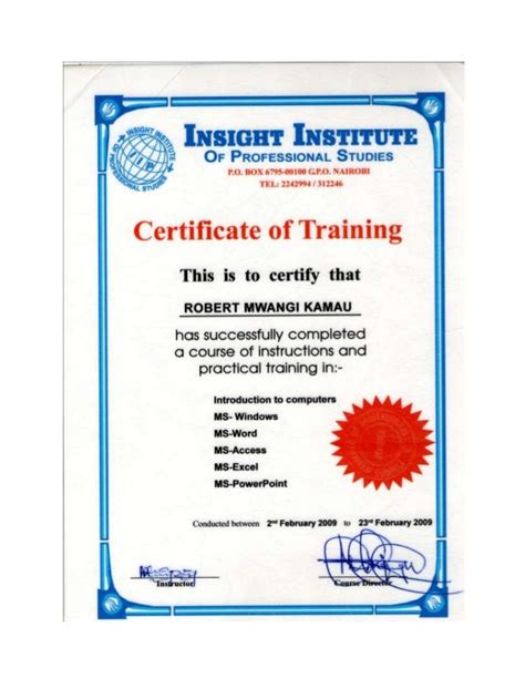 Computer Training Certificate