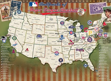 Ballpark Travel Quest Poster Mlb Stadiums Baseball Posters Major
