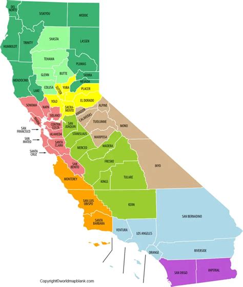 Mapa De California Con Condados Y Ciudades Pdf Gratuito