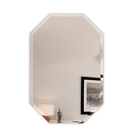 20 X 30 Inch Octagon Frameless Wall Mirror Bevel Polish With 3 Hooks