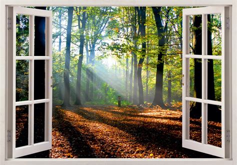 3d Window View Forest Landscape Wall Mural 3d Window Wall Decal Etsy
