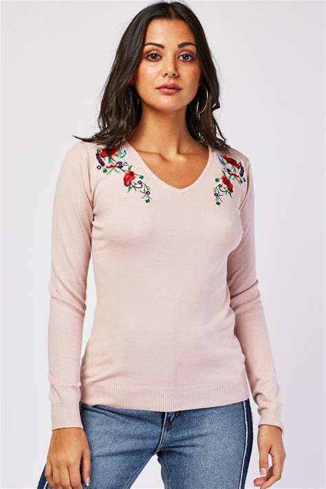 Embroidered Flower Knit Sweater Just 7