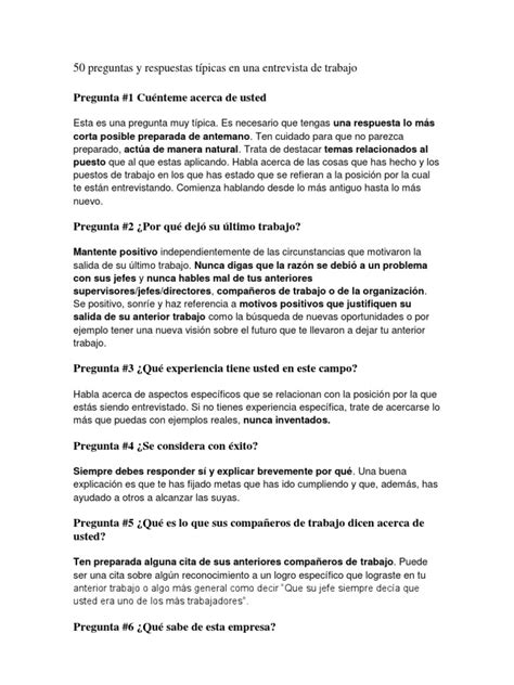 50 Preguntas Y Respuestas Típicas En Una Entrevista De Trabajo