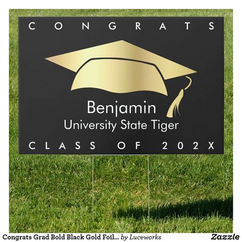 Congrats Grad Bold Black Gold Foil Graduation Yard Sign Zazzle