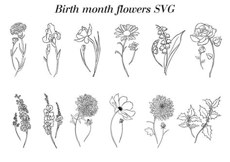 The Birth Month Flowers Svg Is Shown In Black And White With Different