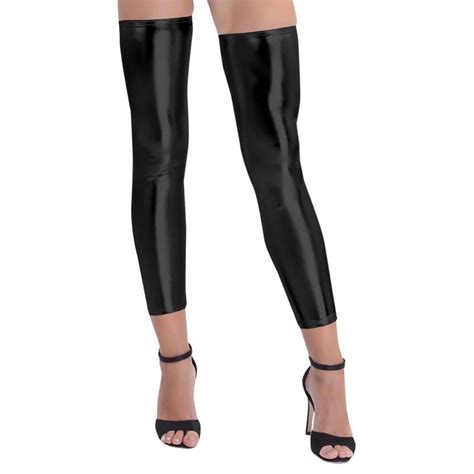 Womens Sexy Footless Wet Look Stylish Thigh High Long Leather