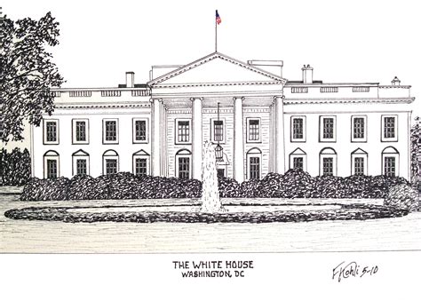 The White House Is Shown In This Hand Drawn Drawing Which Depicts