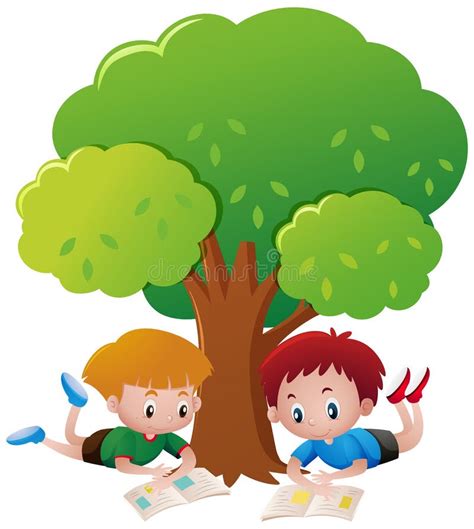 Kid Reading Under Tree Stock Vector Illustration Of Spring 96418791