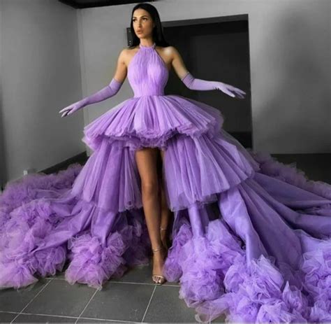 Purple Ball Gown Prom Dress Illusion Tiered Ruffles Sexy Etsy