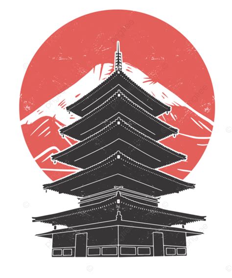 Templo Japonés Pagoda Monte Fuji Vector Impresión Png Dibujos Diseño