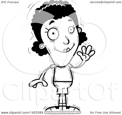 Clipart Of A Cartoon Black And White Lineart Doodled Friendly Black