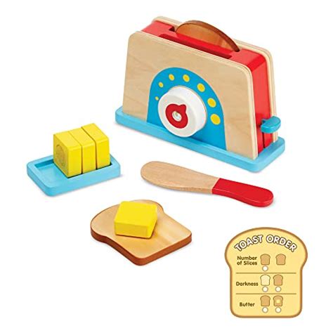 Melissa And Doug Bread And Butter Toaster Set 9 Pcs Wooden Play Food