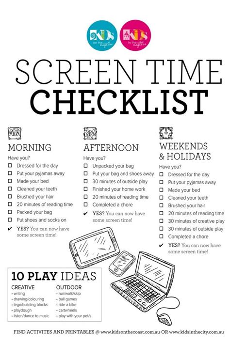 Screen Time Checklist Download Activities And Craft Projects For Kids