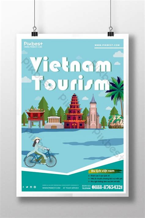 Poster quảng cáo du lịch Việt Nam màu xanh nhạt PSD Tải xuống miễn phí Pikbest