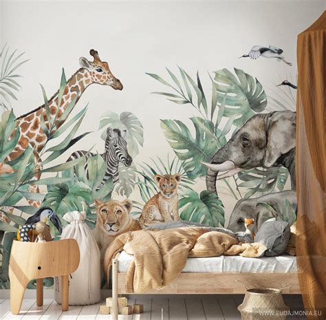 Safari Wallpaper For Children Kids Safari Jungle Animals Etsy Uk