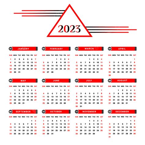 2023 Calendar With Red And Black Unique Geometric Design Calendar