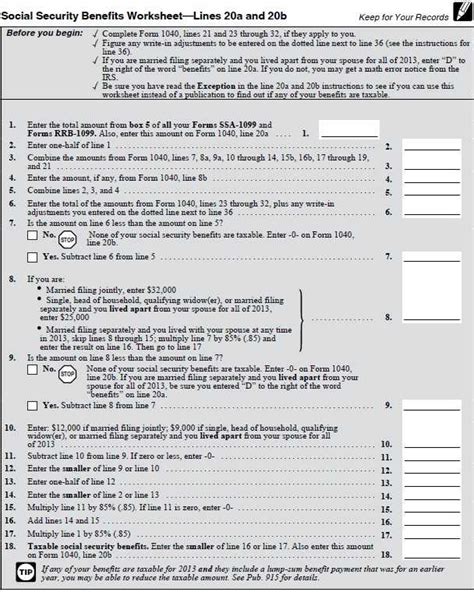Social Security Benefits Worksheet Lines 6a And 6b 2020