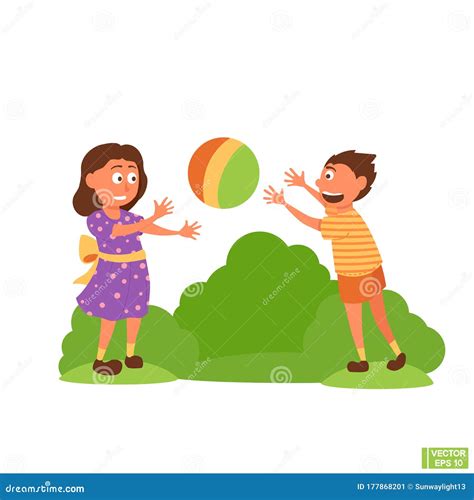 Cartoon Characters Boy And Girl Play Ball Stock Vector Illustration